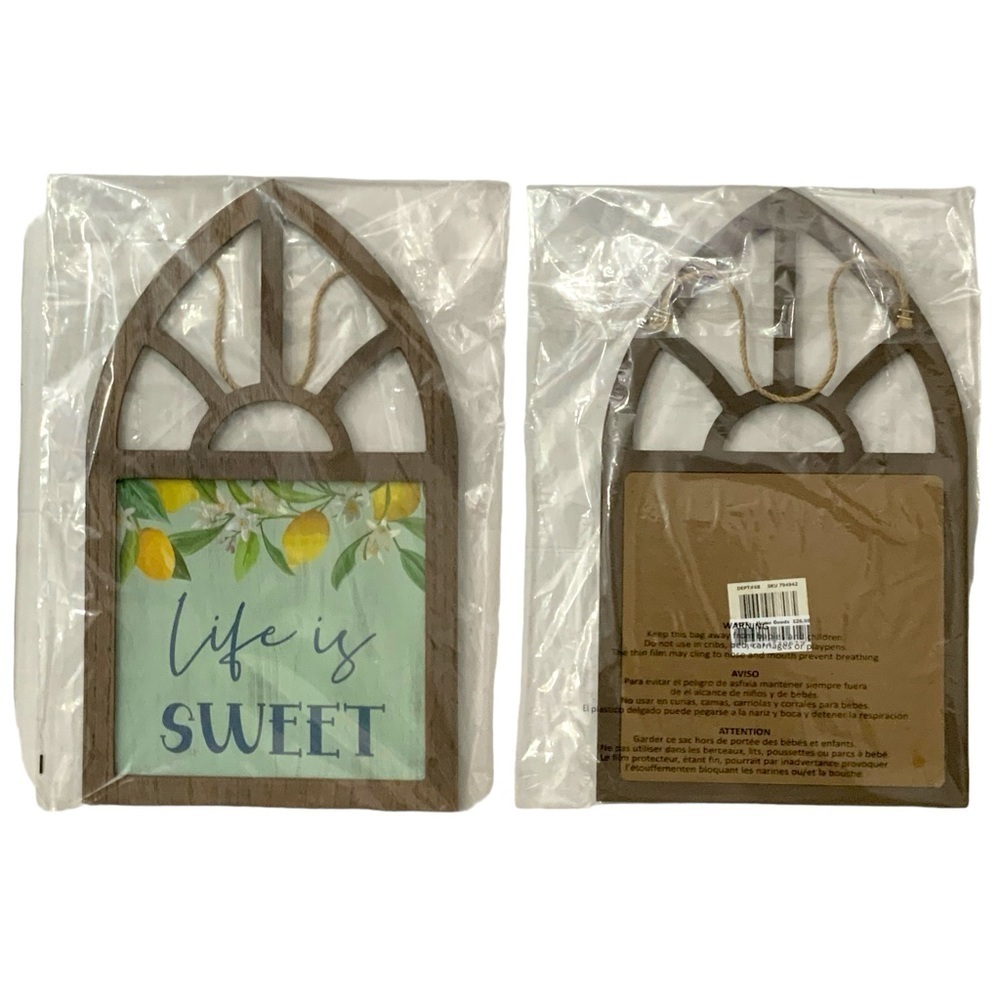 Wall Hanging Lemons Life is Sweet Wood Shabby Chic Farmhouse 17.5 in Multi Blue - Picture 3 of 16